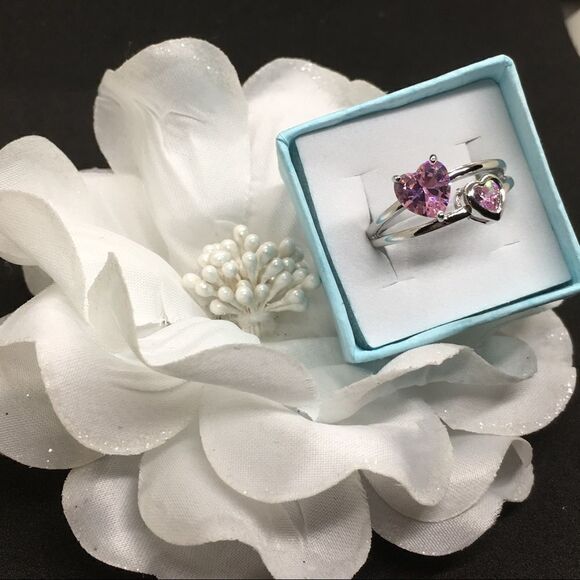 Pink crystal double heart ring - Picture 1 of 2
